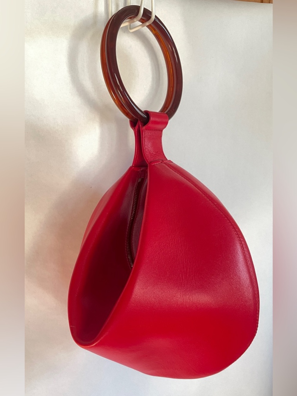 RARE Lafayette 148 // Red Leather Fortune Bag 🥠 wristlet with resin Handle